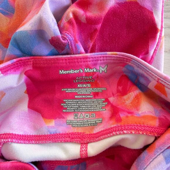Member’s Mark Girls Active Leggings XS 4/5 Pink Print Pockets - Picture 4 of 4